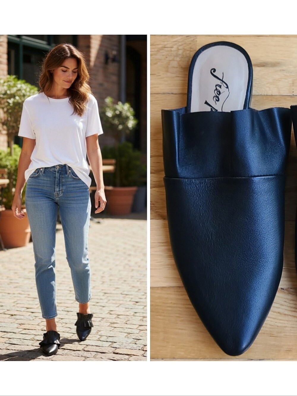 🆕️ Free People Sienna Black Leather Mules Coastal Grandma Quiet Luxury 7.5